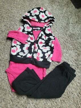 Carter's Black White and Pink Floral Hooded Vest Set 12 Months